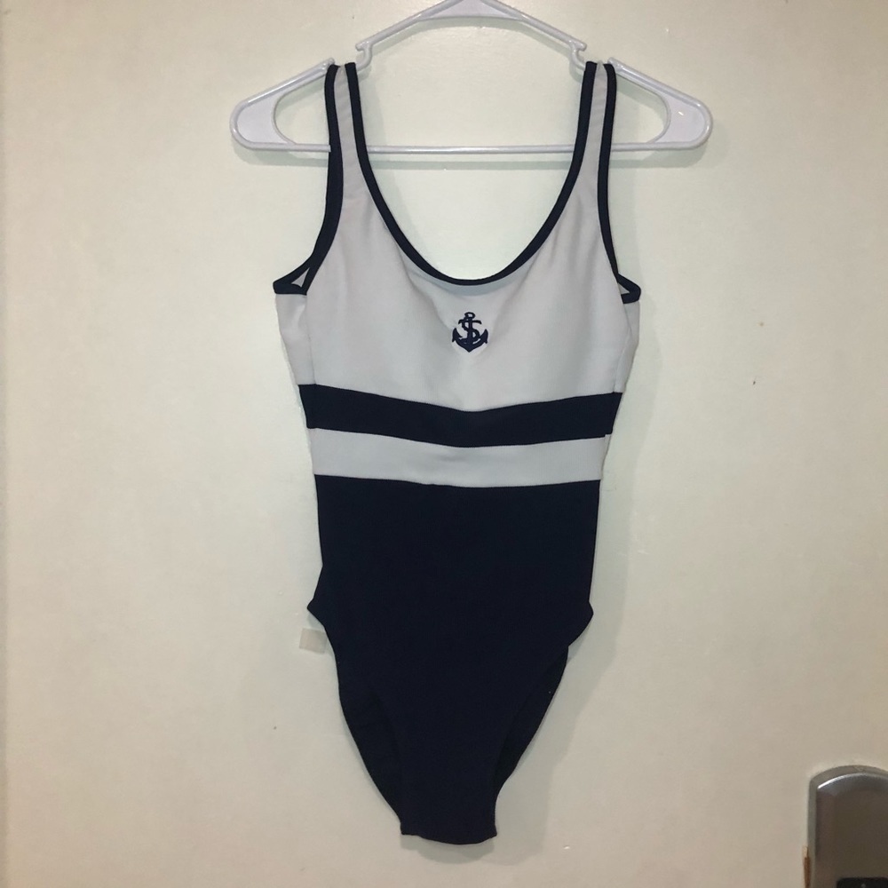 Baltex White & Navy Blue Sailor Padded One Piece Swimsuit Size 8